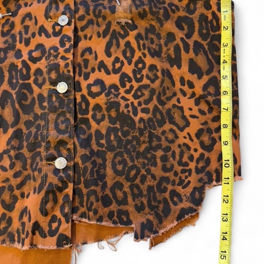 Leopard Print Hoodie Shacket Jacket Women’s Large Boho Baddie Moto Grunge Brown - Picture 8 of 8